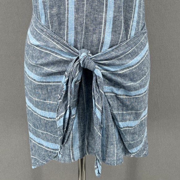 Drew Dress Womens XS Morgan Blue Striped Sleeveless Tie Front Linen Blend Shift - Picture 4 of 12